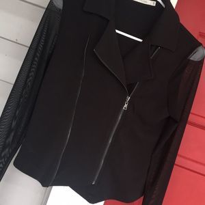 Moto jacket with mesh sleeves